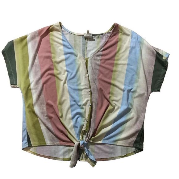 Trusele Size 2X striped short sleeve top pink green - Picture 3 of 4